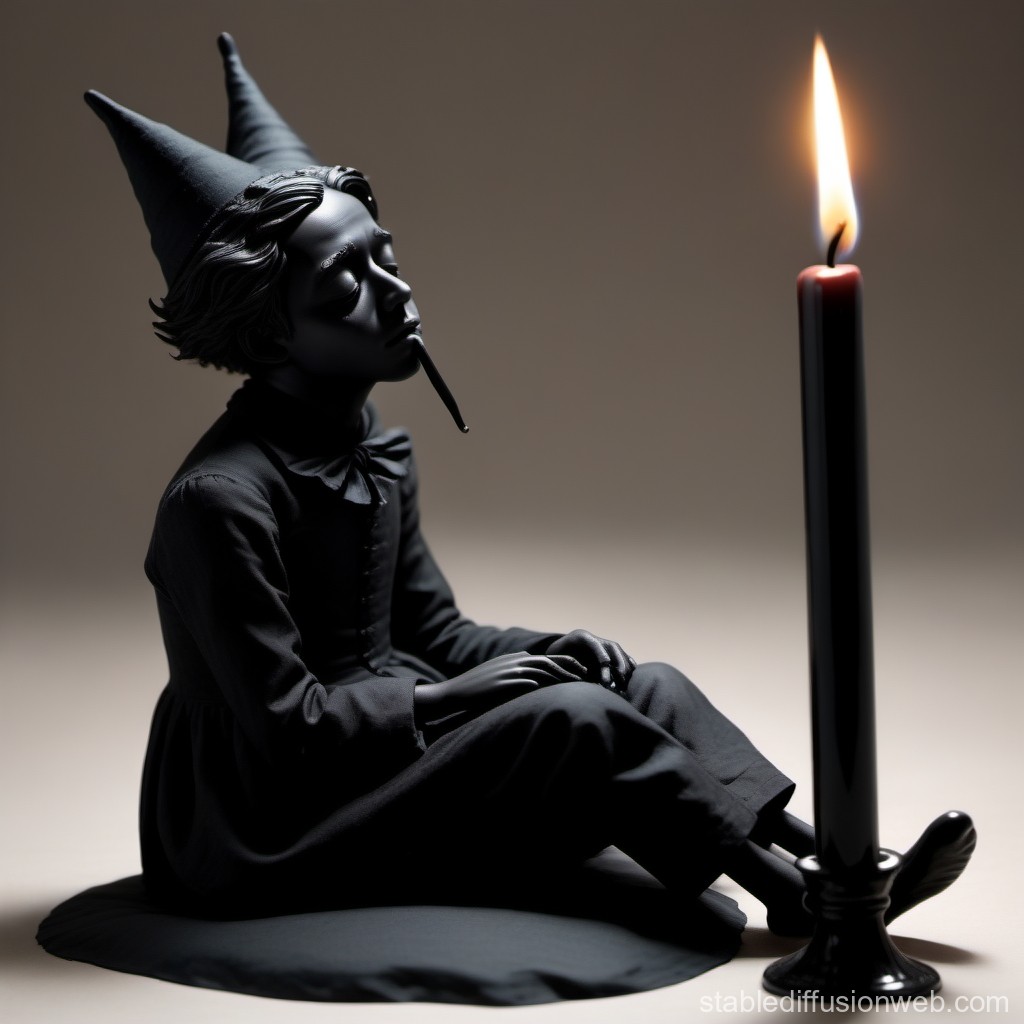 a Black candle person falling asleep and going out in the style of lewis carroll